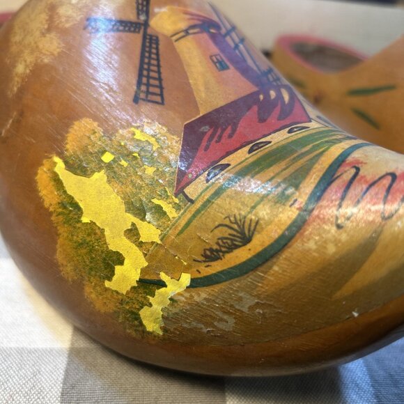 Dutch shoes Wooden Carved Clogs Made In Holland Painted Wind mill design 12” - Picture 5 of 9